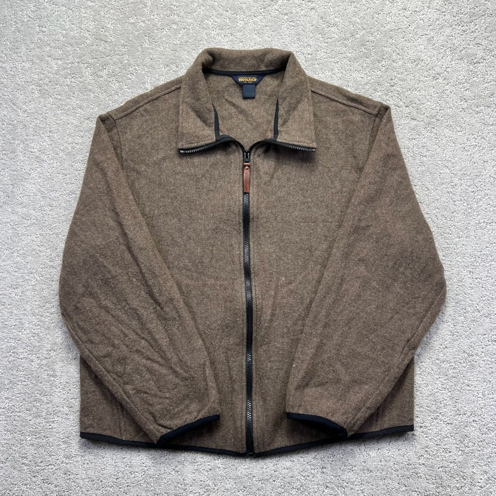 Woolrich Jacket Mens Large Brown Wool Blend Full Zip Fleece Lined Pockets Cabin